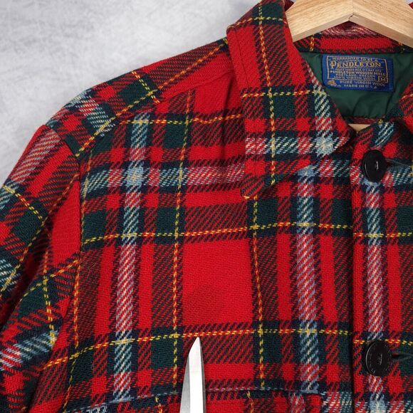 Vintage Pendleton Heavy Wool Shirt Jacket Mens Medium Red Tartan Plaid Relaxed - Picture 3 of 16